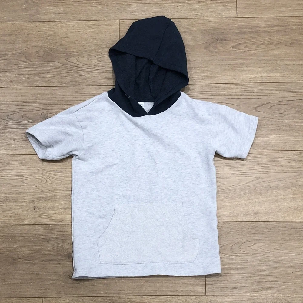 Carter's Light Gray Short-Sleeve Hoodie with Navy Hood